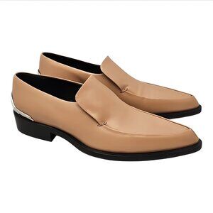 JIL SANDER | Nude Leather Pointed-Toe Loafers w/ Metal Heel EU 40